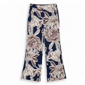Rachel Zoe Navy and Cream Floral Wide-Leg Pants